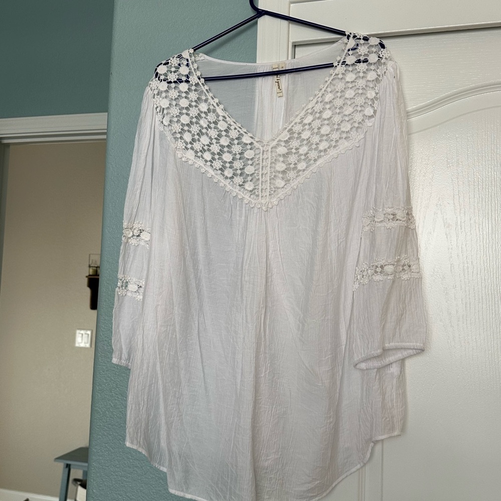 Grand & Greene White Crochet Detail Blouse